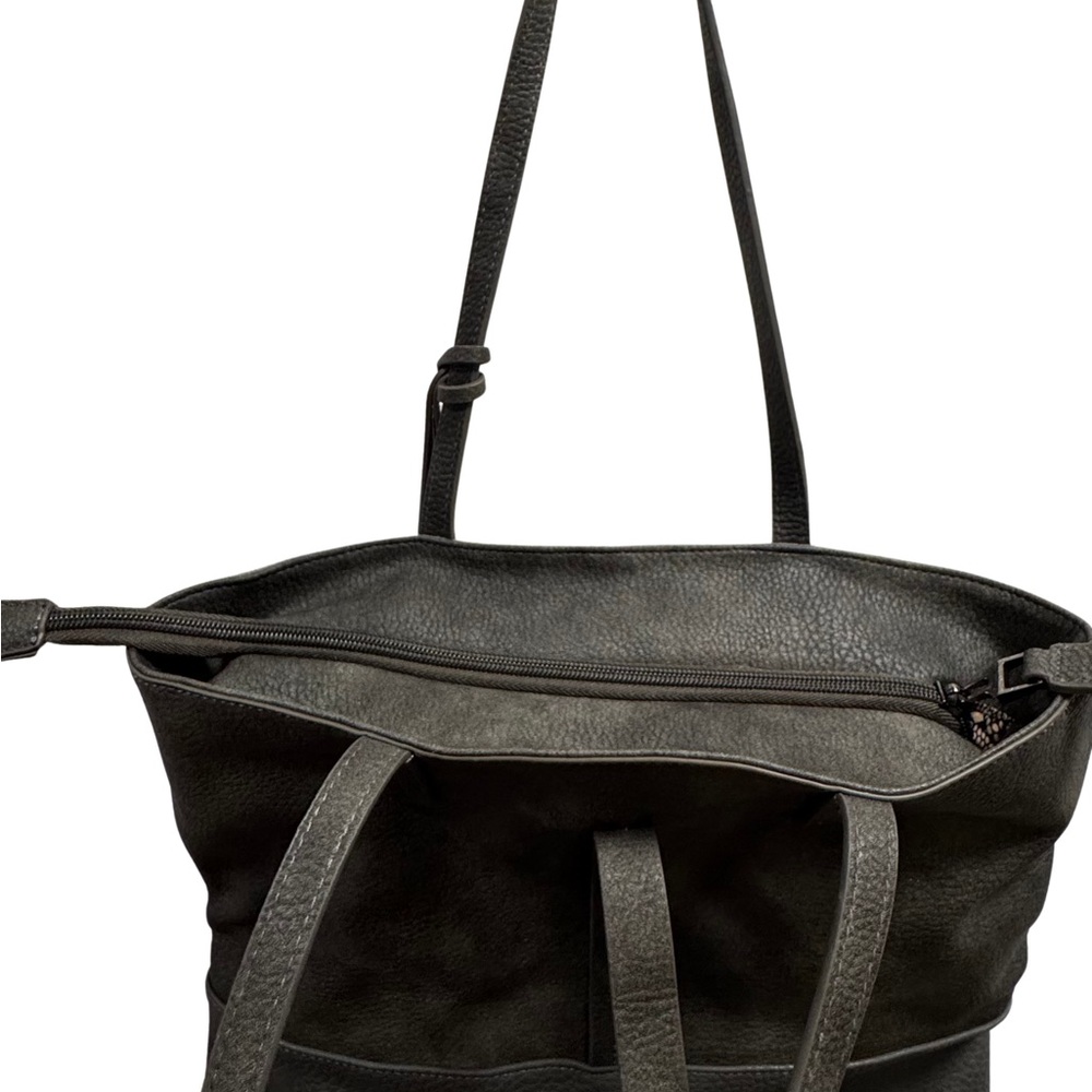Vintage Moda Luxe Gray Leather & Suede LARGE Tote Bag Tassel Shoulder Purse - Picture 6 of 12